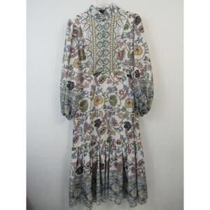 Beulah Large Floral Printed High Neck Midi Dress Bohemian Boho Retro 70s